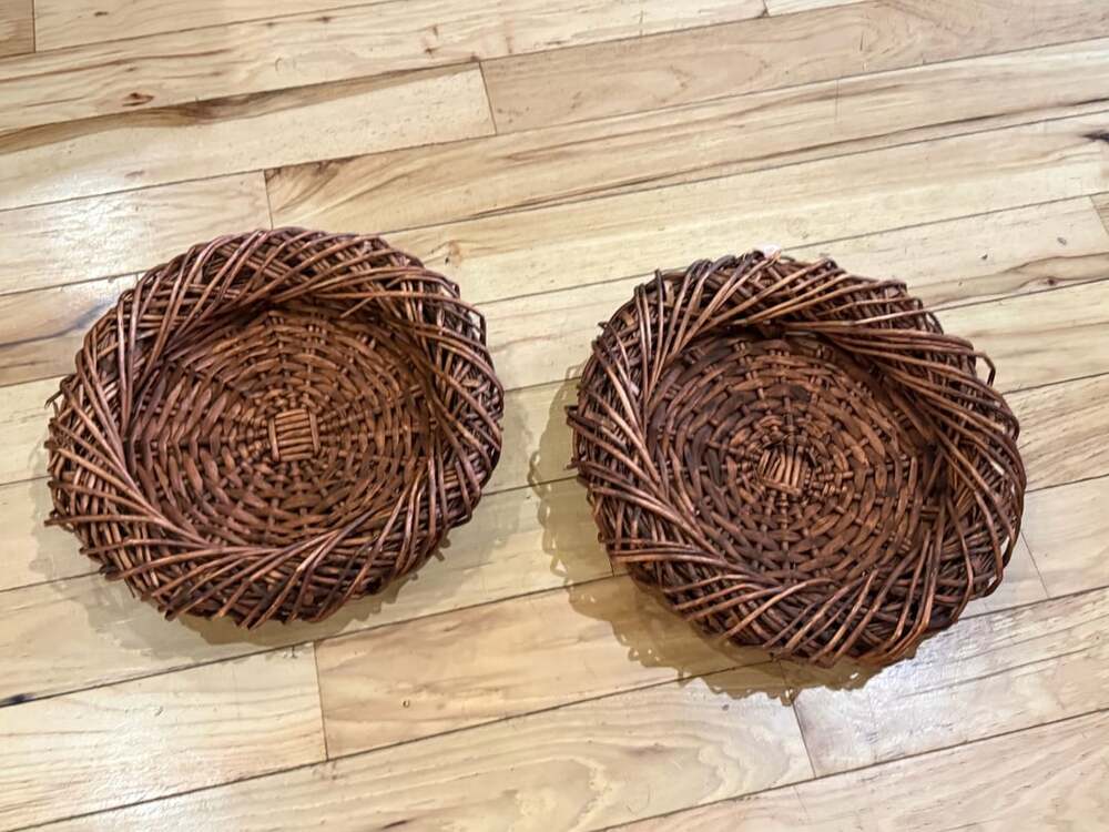 Vintage Hand-Woven Willow Wicker Bowl Baskets Set of 2
